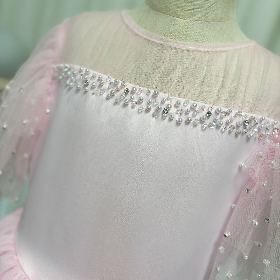 DreamyVow Luxury Blush Pink Girl Dress Feathers Beaded Princess J391