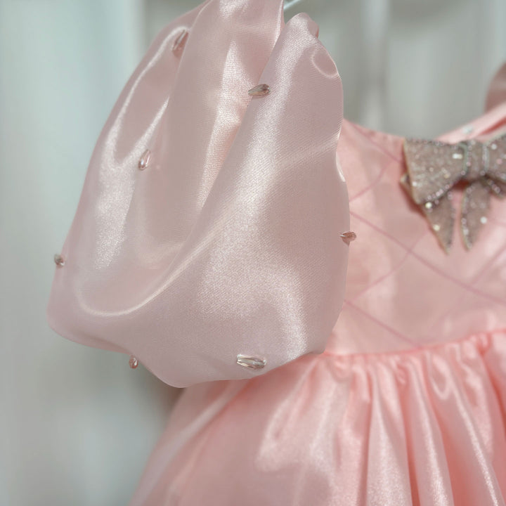 DreamyVow Luxury Pink Girl Dress Beaded Puffy Sleeve Bow Dubai Princess J374