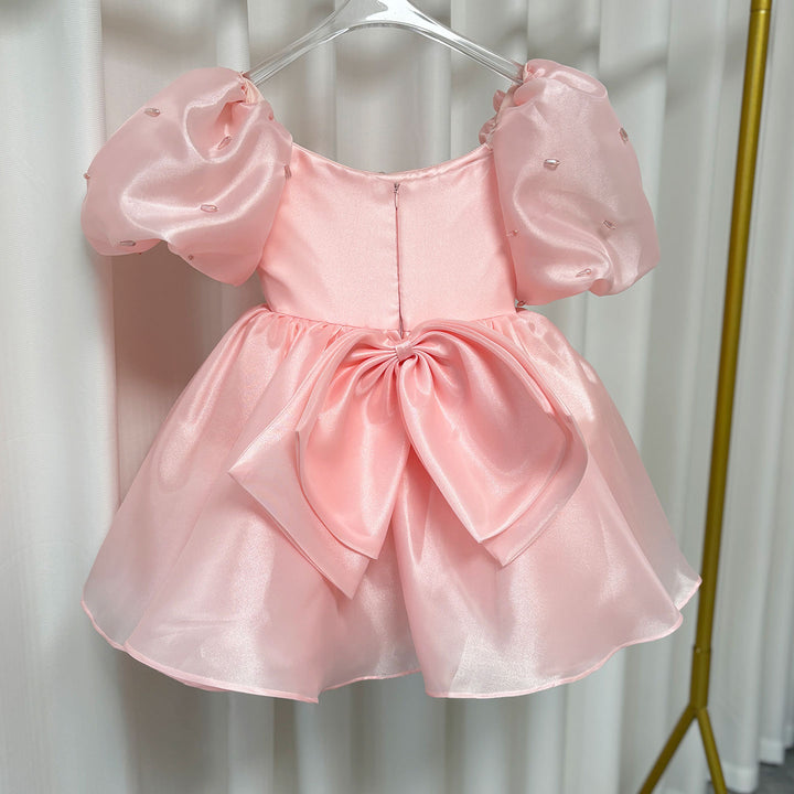 DreamyVow Luxury Pink Girl Dress Beaded Puffy Sleeve Bow Dubai Princess J374