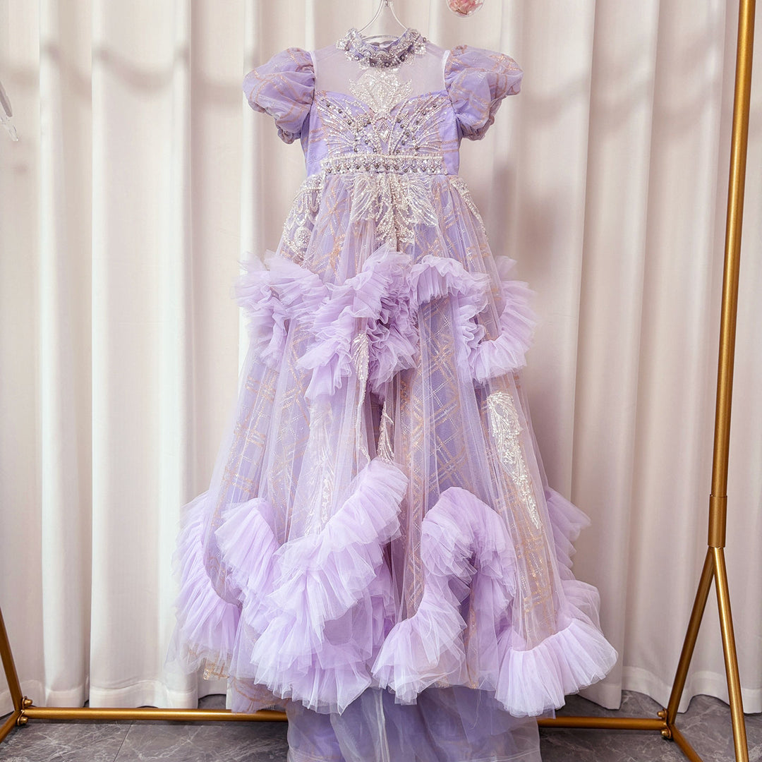 DreamyVow Luxury Beaded Lilac Girl Dress Arabic Ball Gown J184