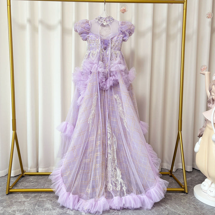 DreamyVow Luxury Beaded Lilac Girl Dress Arabic Ball Gown J184