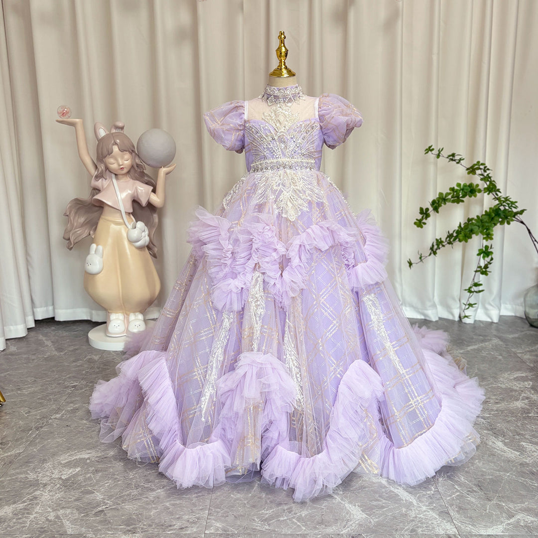 DreamyVow Luxury Beaded Lilac Girl Dress Arabic Ball Gown J184