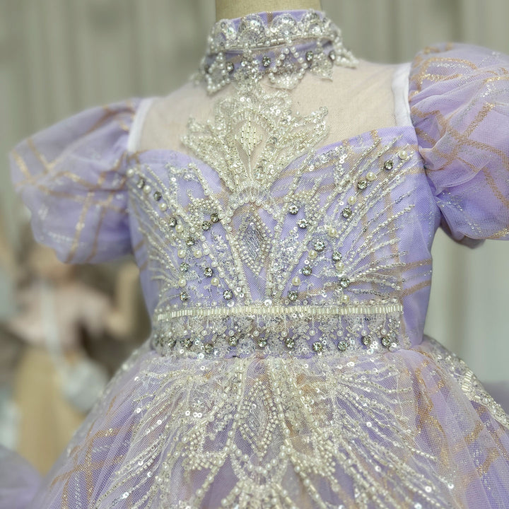 DreamyVow Luxury Beaded Lilac Girl Dress Arabic Ball Gown J184