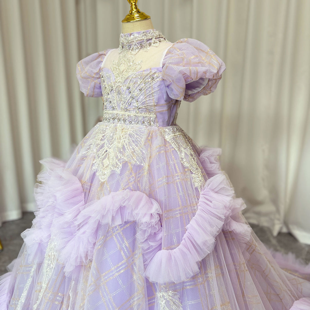 DreamyVow Luxury Beaded Lilac Girl Dress Arabic Ball Gown J184