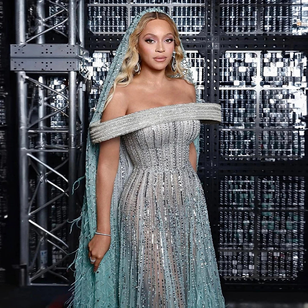 Dreamy Vow Luxury Feathers Aqua Green Evening Dresses Elegant Off Shoulder Beyonce Celebrity Prom Party Dress for Wedding SS435