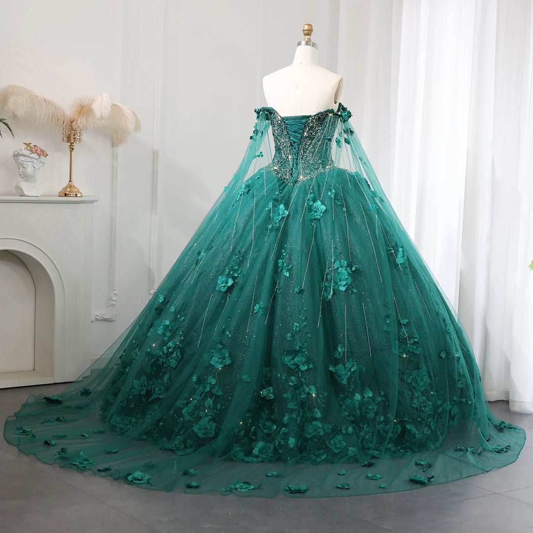 Dreamy Vow Luxury Ball Gown Emerald Green Prom Quinceanera Dress with LED Light Cape Red Vestidos de 15 quinceañera 2024 SS199