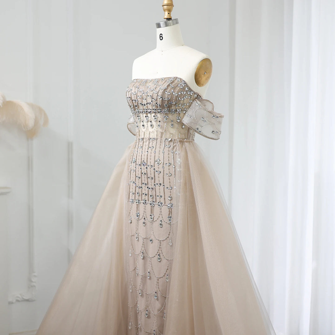 Dreamy Vow Luxury Champagne Mermaid Arabic Evening Dress with Overskirt 2024 Elegant Dubai Women Wedding Party Gowns SS168
