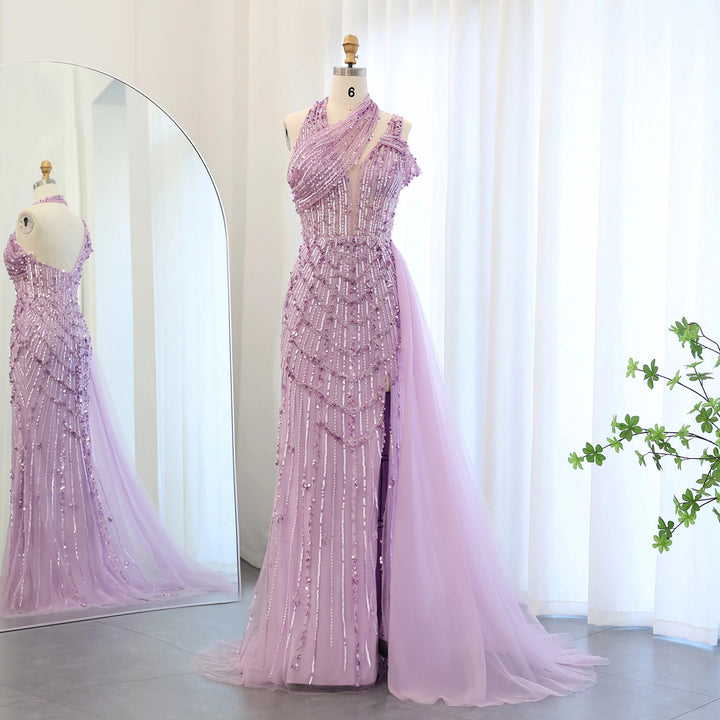 Luxury Beaded Lilac Green Mermaid Halter Evening Dress SS180