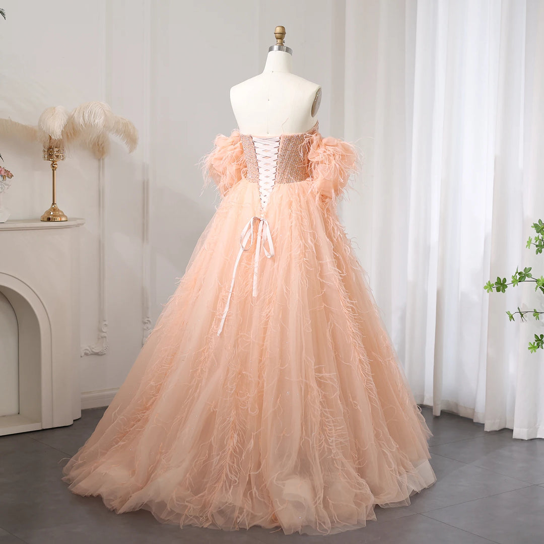 Dreamy Vow Luxury Feathers Ball Gown Coral Pink Evening Dress 2024 Vestidos de 15 quinceañera Girls Birthday Party Gowns SS502