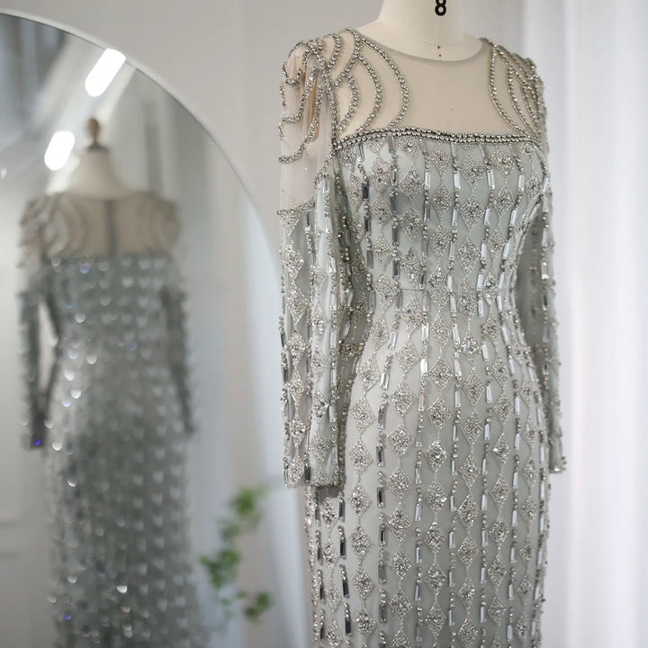 Dreamy Vow Luxury Arabic Sage Green Dubai Evening Dresses Mermaid Muslim Long Sleeves Islamic Women Wedding Party Gowns SS398
