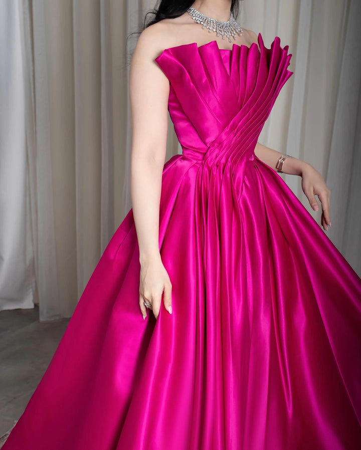 Dreamy Vow Saudi Arabia Fuchsia Satin Dubai Evening Dress for Women Wedding 2024 Elegant Scalloped Long Formal Party Gown SF011