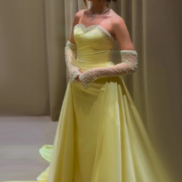 Dreamy Vow Elegant Sweetheart Yellow Satin Evening Dress SS586