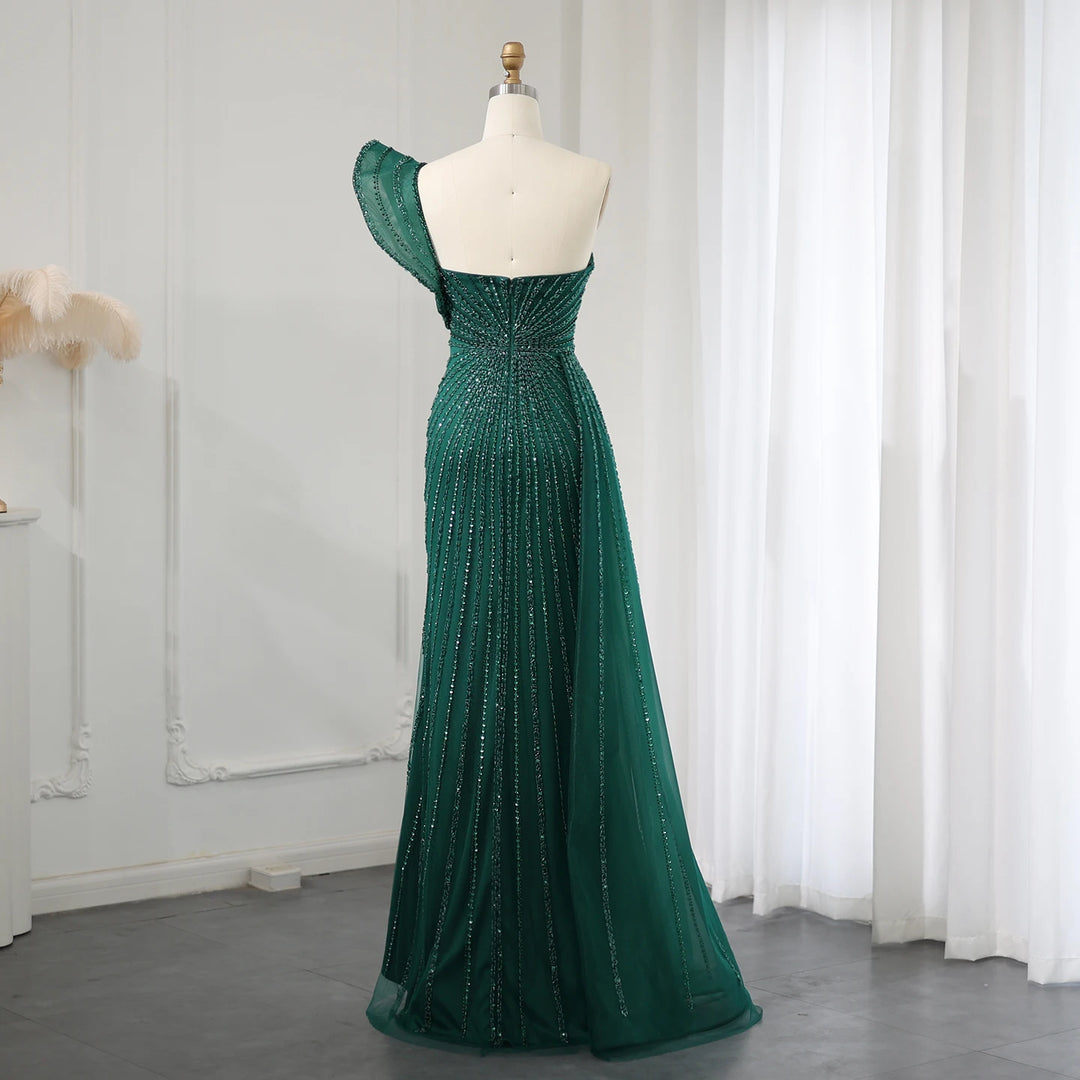 Dreamy Vow Emerald Green One Shoulder Mermaid Evening Dresses for Women Wedding Party High Slit Long Prom Formal Gowns SS201