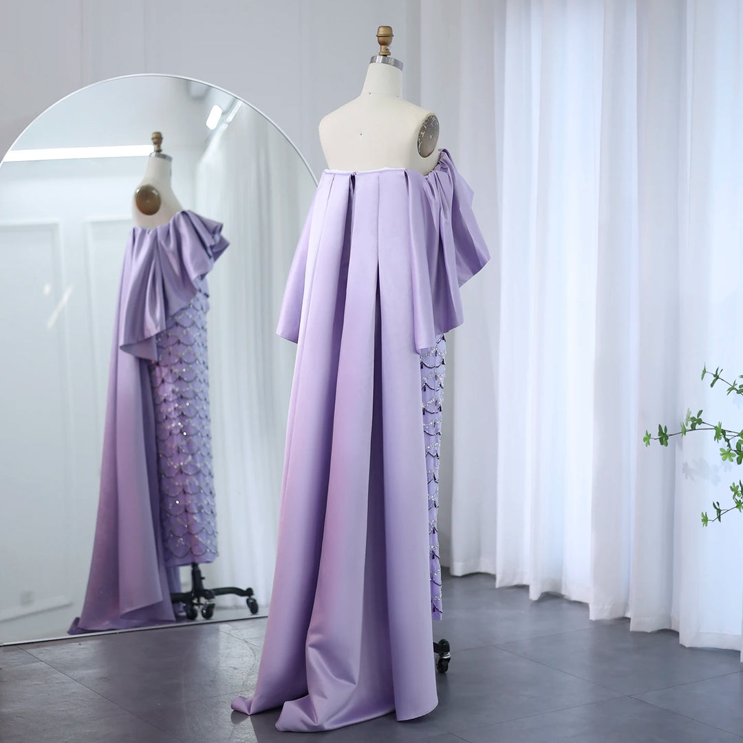 Dreamy Vow Saudi Arabia Sage Green Luxury Dubai Evening Dresses with Cape Lilac Beaded Women Wedding Party Dress SS383