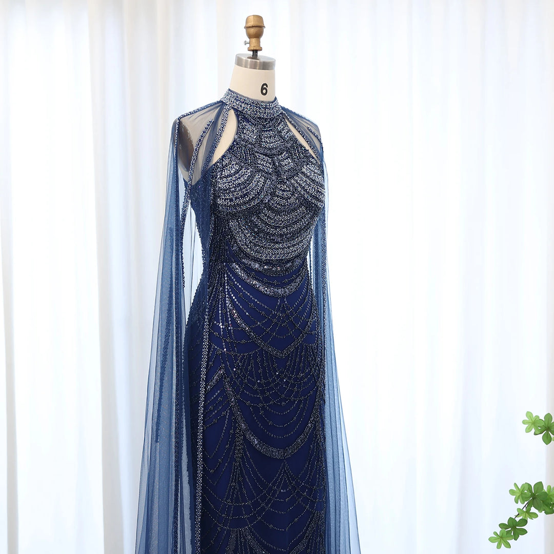 Dreamy Vow Luxury Evening Dresses with Cape Sleeves for Women Dubai Black Fuchsia Blue Pink Elegant Arabic Wedding Dress SS209