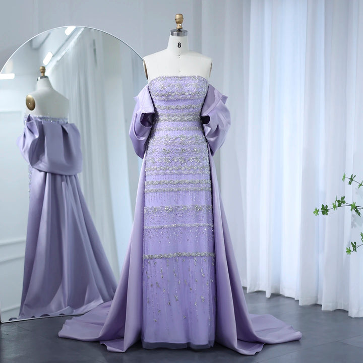 Dreamy Vow Luxury Dubai Sage Green Evening Dresses with Cape Arabic Blue Beaded Elegant Women Wedding Party Gowns SS238