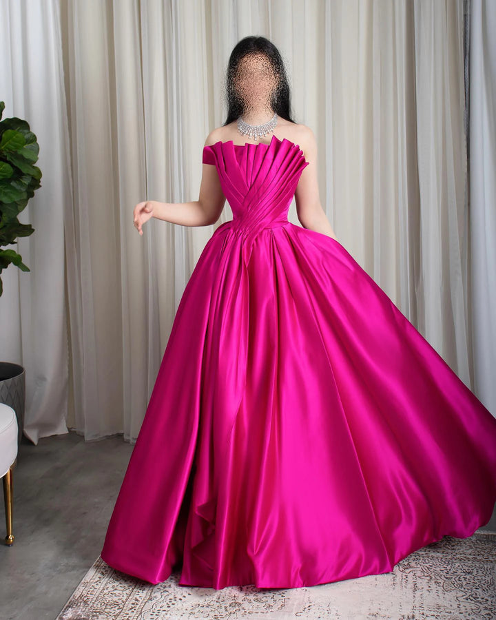 Dreamy Vow Saudi Arabia Fuchsia Satin Dubai Evening Dress for Women Wedding 2024 Elegant Scalloped Long Formal Party Gown SF011