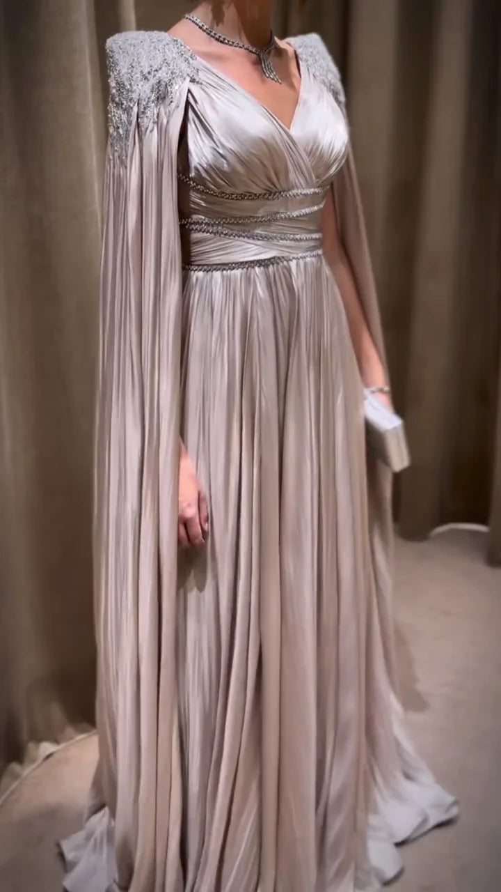 Dreamy Vow Luxury Crystal Rose Gold Evening Dress with Cape SS589