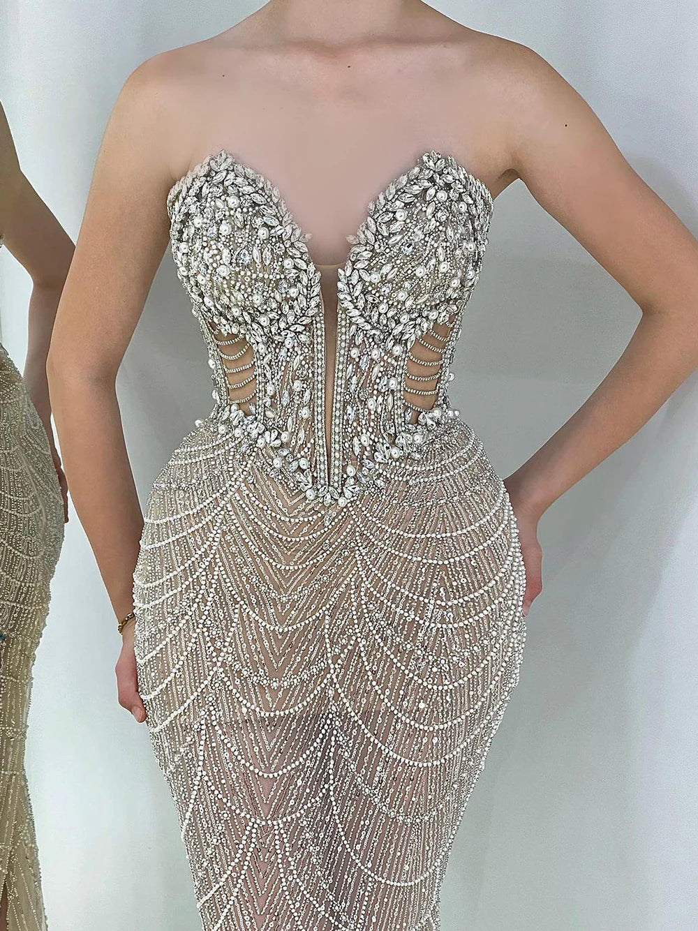 Dreamy Vow Luxury Dubai Mermaid Crystal Nude Evening Dresses Elegant Sweetheart Beaded Arabic Women Wedding Party Gowns SS223