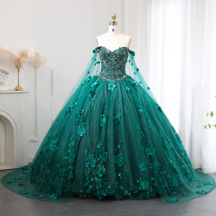 Dreamy Vow Luxury Ball Gown Emerald Green Prom Quinceanera Dress with LED Light Cape Red Vestidos de 15 quinceañera 2024 SS199