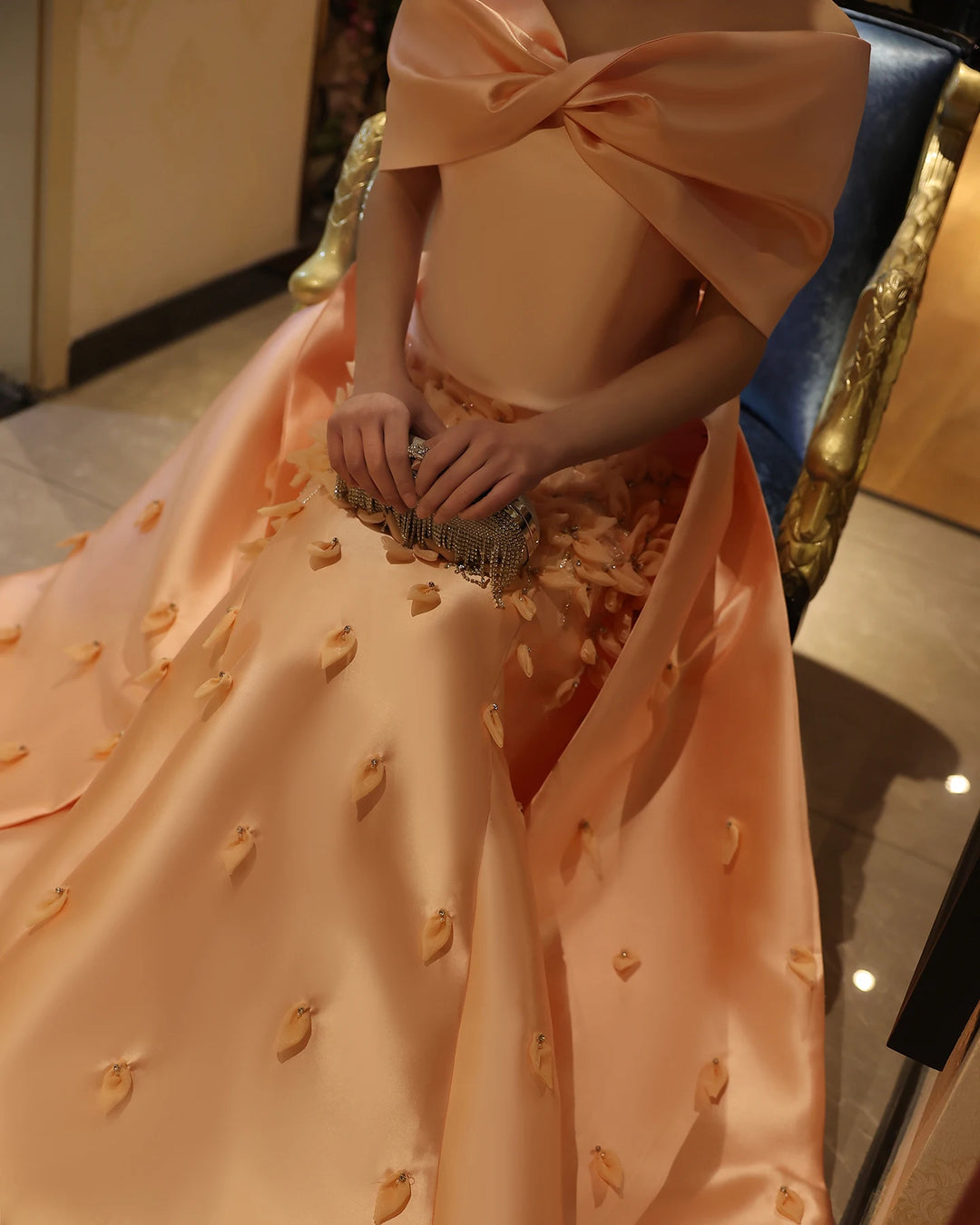 Dreamy Vow Luxury 3D Flowers Blush Pink Satin Mermaid Evening Dress Elegant Off Shoulder Women Wedding Prom Party Gowns SS464