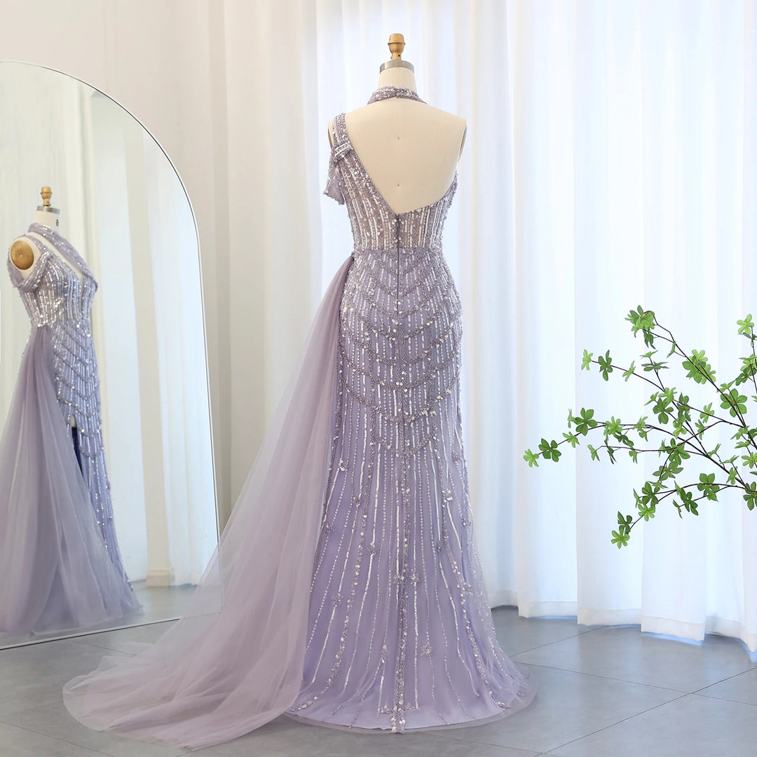 Luxury Beaded Lilac Green Mermaid Halter Evening Dress SS180