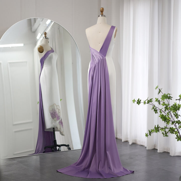 Dreamy Vow White Lilac Butterfly Luxury Evening Dresses for Women Wedding Arab One Shoulder Midi Formal Party Dress 475