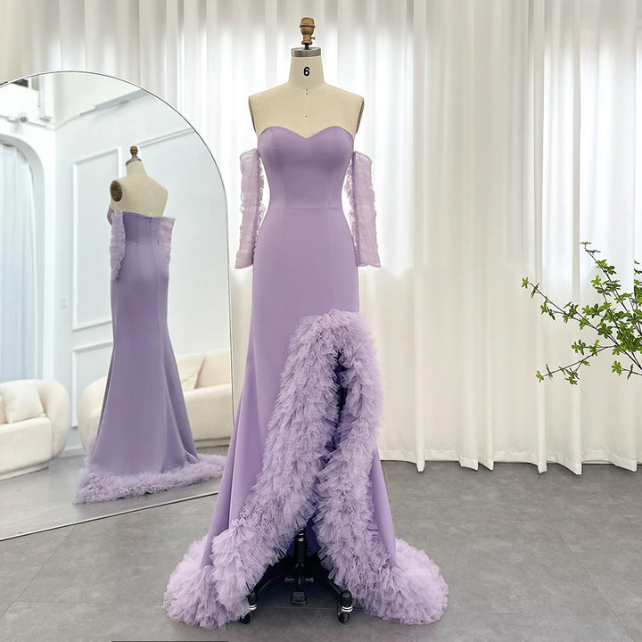 Dreamy Vow Lilac Ruffles Mermaid Arabic Dubai Evening Dresses for Woman Wedding Party 2023 Elegant Long Formal Gowns F004