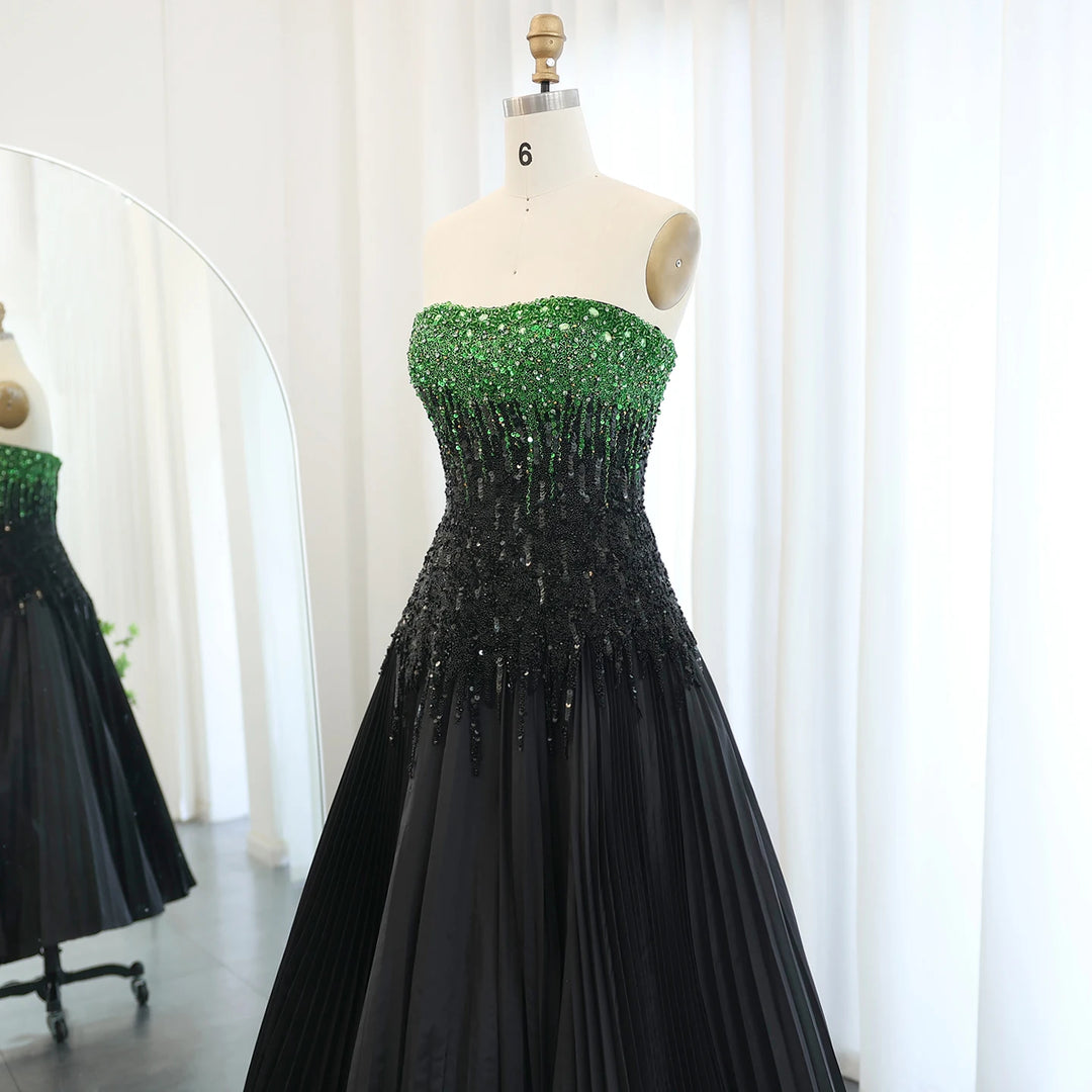 Dreamy Vow Luxury Beaded Black Green Strapless Dubai Evening Dress for Women Wedding 2024 Elegant Midi Formal Party Gowns SS224