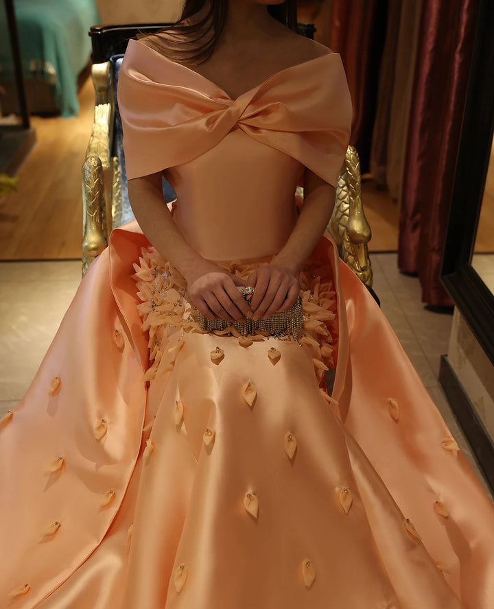 Dreamy Vow Luxury 3D Flowers Blush Pink Satin Mermaid Evening Dress Elegant Off Shoulder Women Wedding Prom Party Gowns SS464