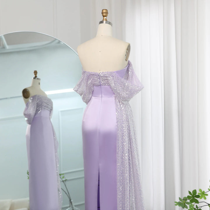 Dreamy Vow Elegant Off Shoulder Lilac Arabic Evening Dress with Overskirt Beaded Dubai Women Wedding Guest Party Gowns SS340