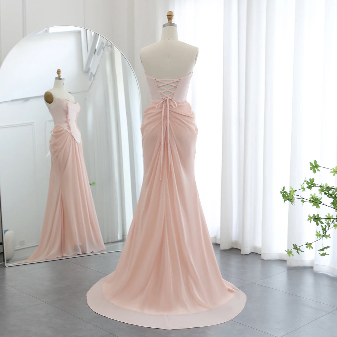 Dreamy Vow Dreamy Vow Blush Pink Handmade Draped Chiffon Mermaid Evening Dresses Corset Beaded Wedding Formal Party Bridesmaid Dress SS220