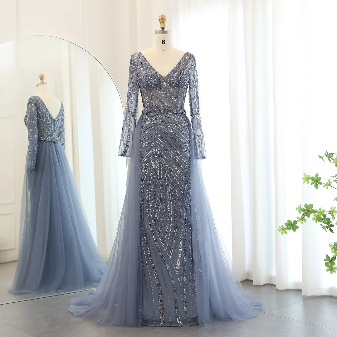 Dreamy Vow Luxury Dubai Blue Mermaid Muslim Evening Dresses with Detachable Skirt Sage Green Lilac Women Wedding Party SS432