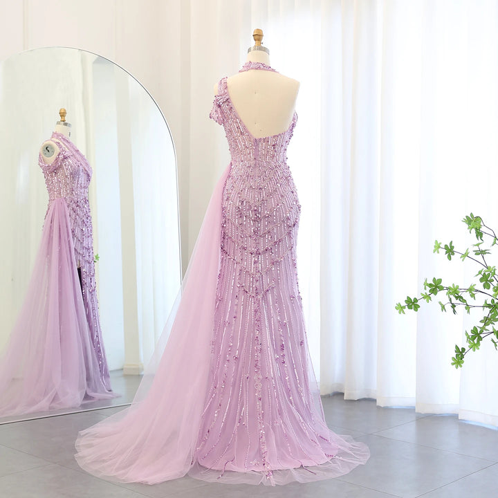 Luxury Beaded Lilac Green Mermaid Halter Evening Dress SS180