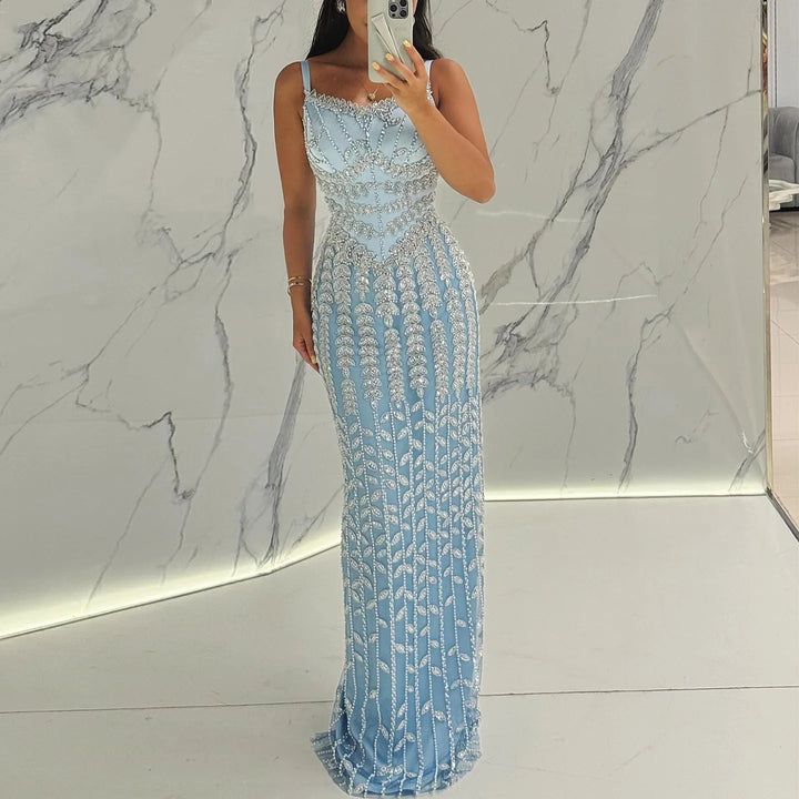 Dreamy Vow Luxury Beaded Blue Mermaid Evening Dress SS124