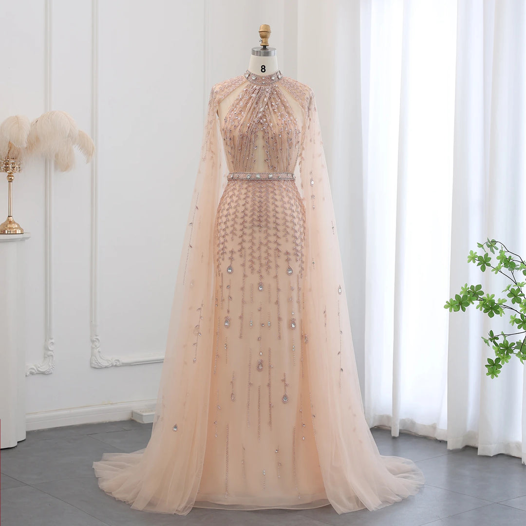 Dreamy Vow Luxury Dubai Evening Dress with Cape Sleeve 2023 Elegant Long Arabic Formal Dresses for Women Wedding Party SS495