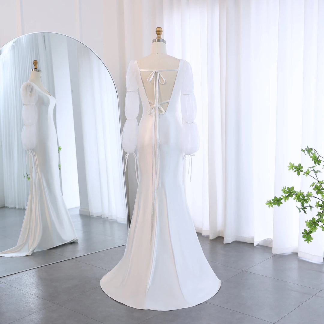 Dreamy Vow Elegant Off White Mermaid Evening Dress with Puff Sleeves Dubai Luxury Arabic Women Wedding Dresses Party Gows SF021