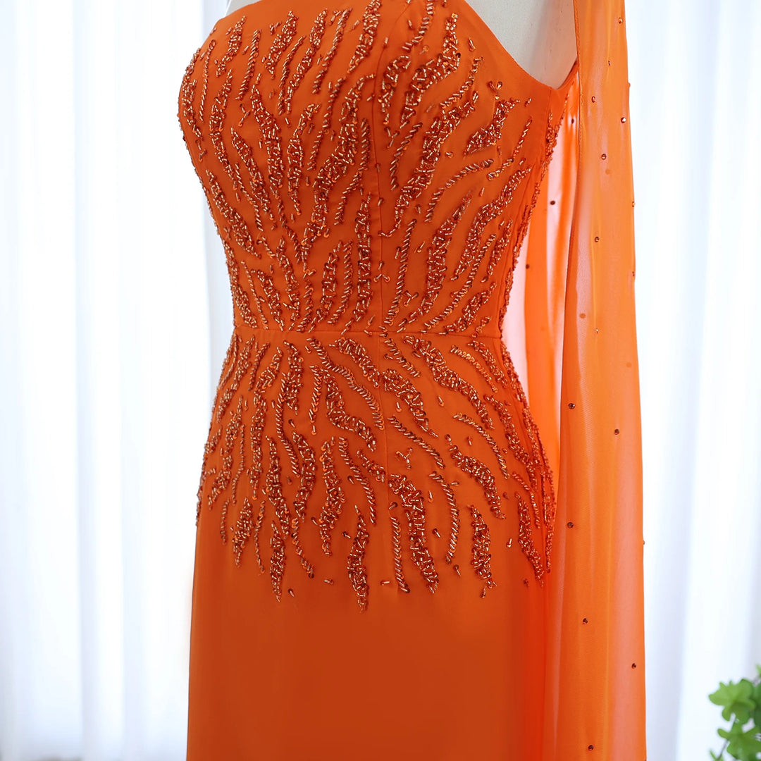 Dreamy Vow Arabic Orange Strapless Evening Dress with Cape Sleeve Women for Wedding Luxury Dubai Formal Party Gowns SS299