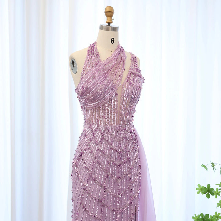 Luxury Beaded Lilac Green Mermaid Halter Evening Dress SS180