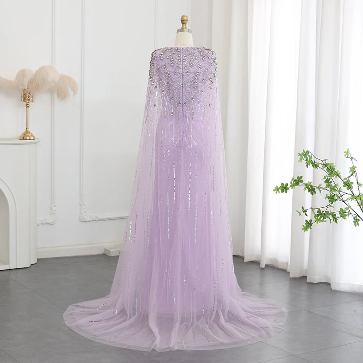 Dreamy Vow Luxury Dubai Sage Green Evening Dresses with Cape Fuchsia Crystal Gold Elegant Women Wedding Formal Party Gown SS399