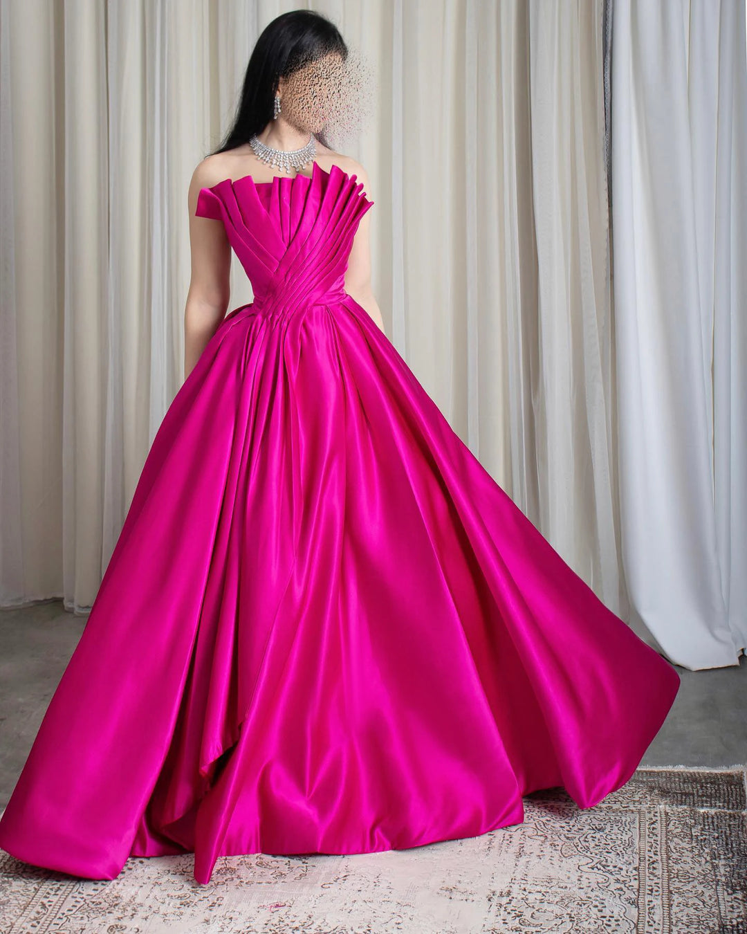 Dreamy Vow Saudi Arabia Fuchsia Satin Dubai Evening Dress for Women Wedding 2024 Elegant Scalloped Long Formal Party Gown SF011