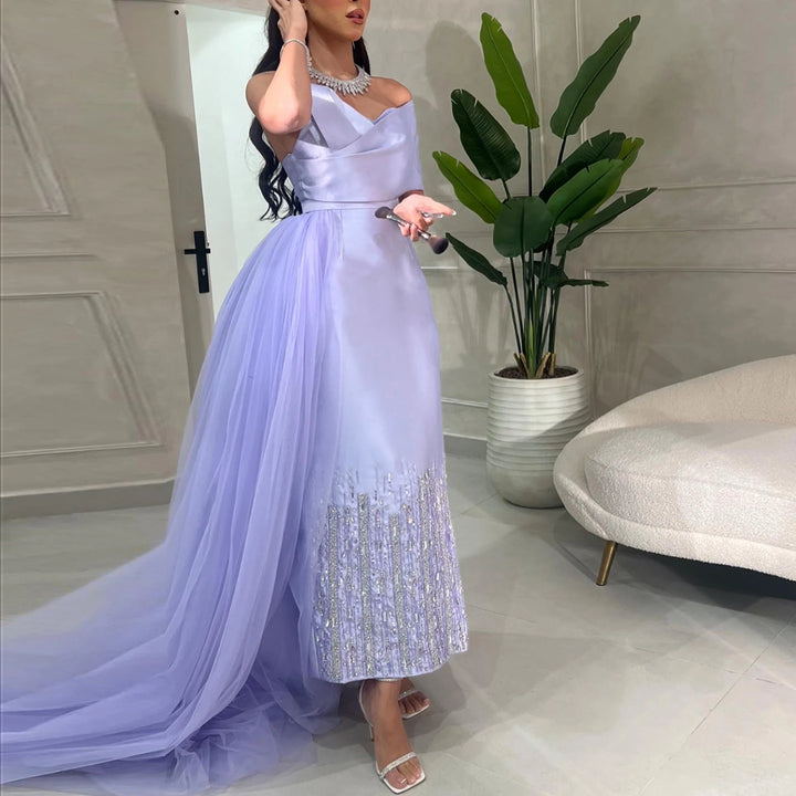 Dreamy Vow Luxury Dubai One Lilac Shoulder Evening Dress with Overskirt 2024 Arabic Women Sage Green Wedding Party Gowns SS405