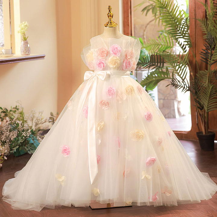 DreamyVow Luxury White Handmade Flowers Girl Dress for First Communion J277