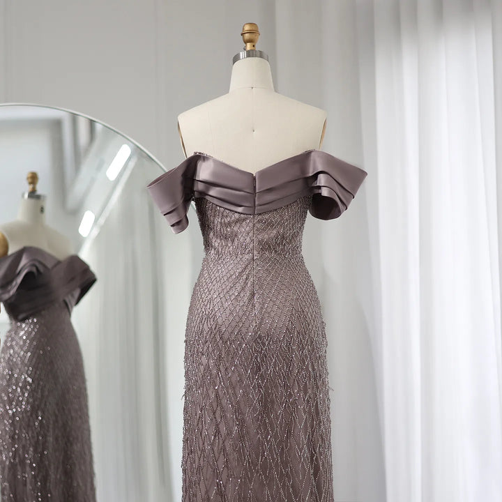 Dreamy Vow Elegant Off Shoulder Sage Green Dubai Evening Dresses for Women Wedding Luxury Tassel Arabic Formal Party Gown SS447