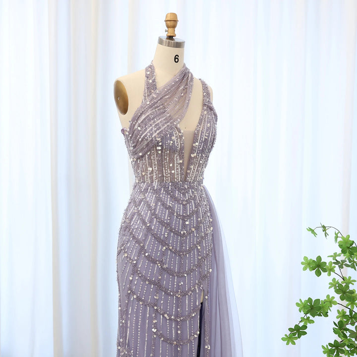 Luxury Beaded Lilac Green Mermaid Halter Evening Dress SS180