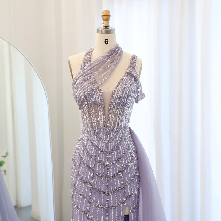 Luxury Beaded Lilac Green Mermaid Halter Evening Dress SS180