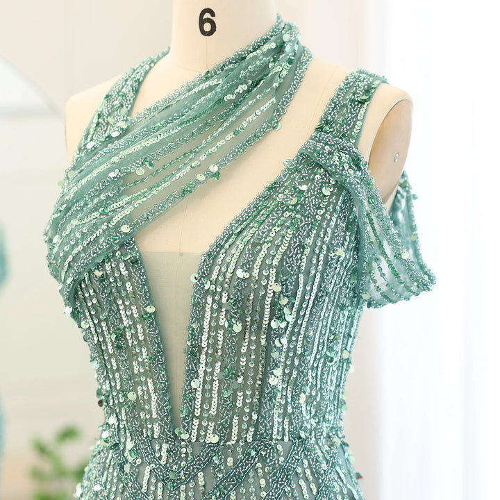 Luxury Beaded Lilac Green Mermaid Halter Evening Dress SS180