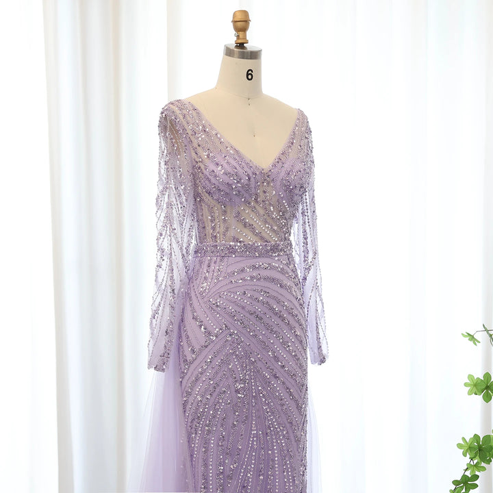 Dreamy Vow Luxury Dubai Blue Mermaid Muslim Evening Dresses with Detachable Skirt Sage Green Lilac Women Wedding Party SS432