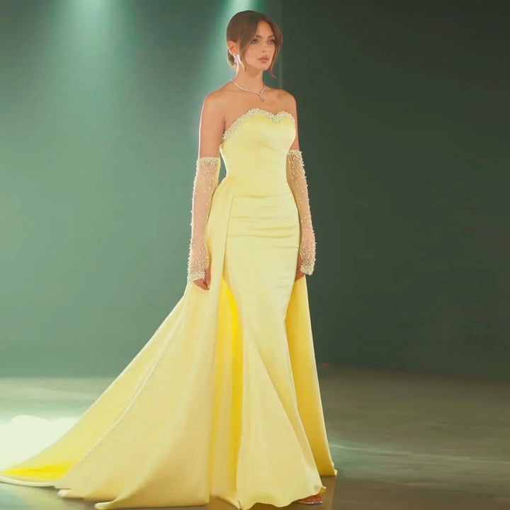 Dreamy Vow Elegant Sweetheart Yellow Satin Evening Dress SS586