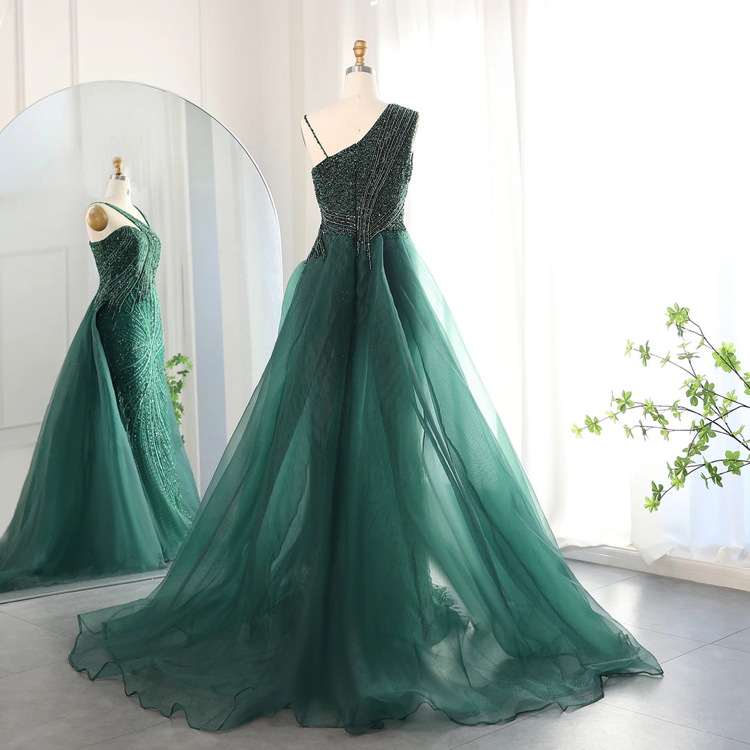 Dreamy Vow Luxury Emerald Green Evening Dress with Overskirt Elegant One Shoulder Women Wedding Party Prom Formal Gowns SS128